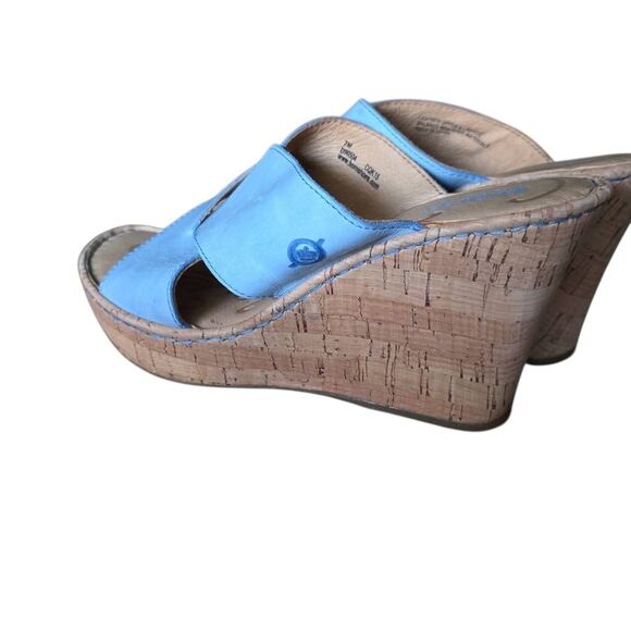 Born Women's Size 7 Blue Tan Cork Leather Wedge Heels - Picture 7 of 7